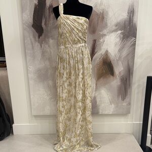 Rachel Zoe One-Shoulder Ivory and Gold Evening Gown